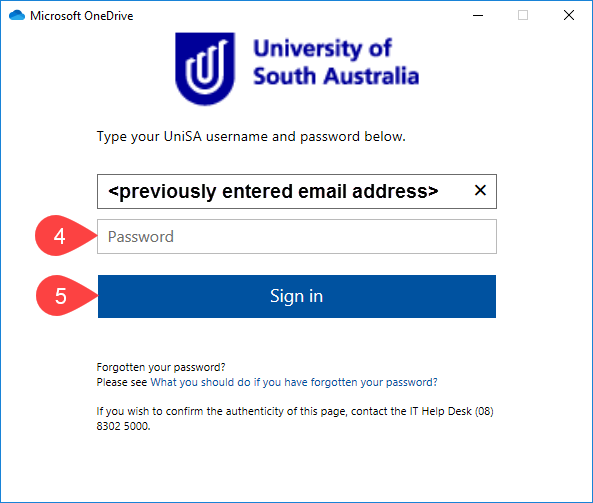 Screenshot of UniSA Federation login screen