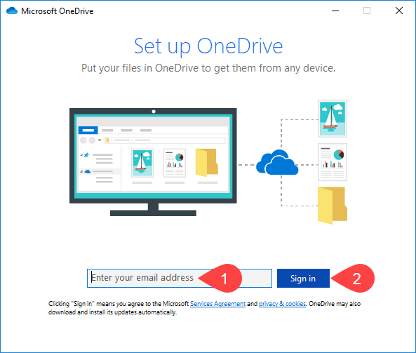 Screenshot of OneDrive sign in