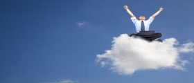 Depiction of person sitting on a cloud