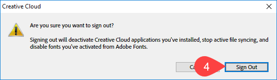 Screenshot of Adobe Creative Cloud Sign Out screen