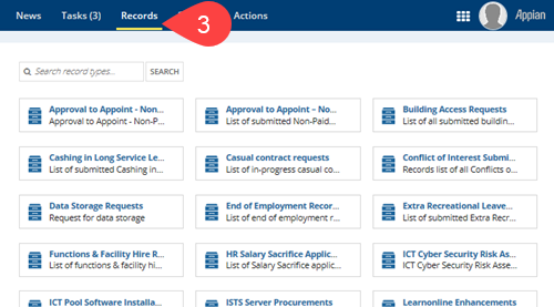 Screenshot of Records section of Appian