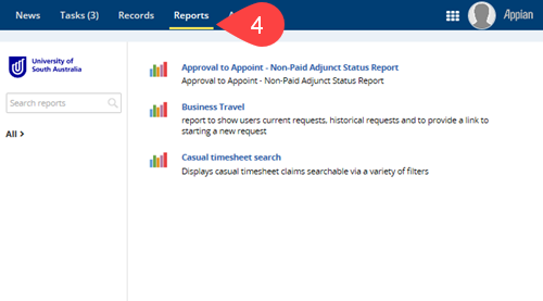 Screenshot of Reports section of Appian